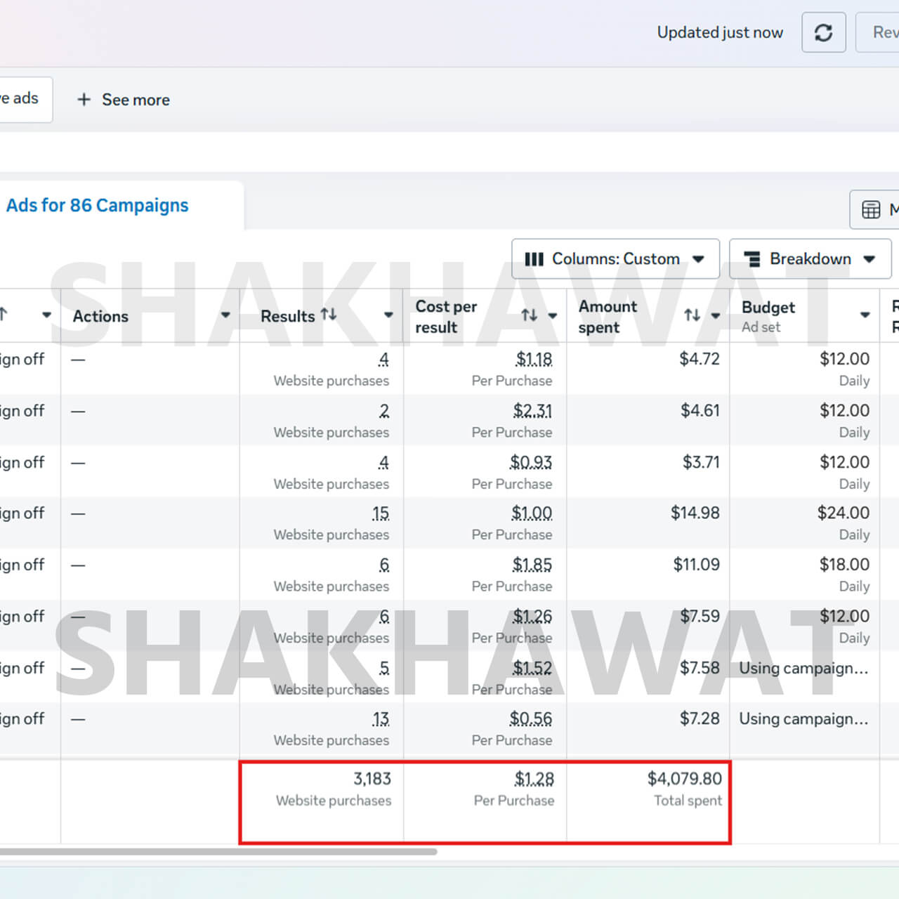 Women's clothing Facebook Ads campaign with 3183 purchases